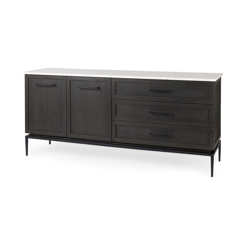 Adeline White Marble | Dark Brown Wood Sideboard