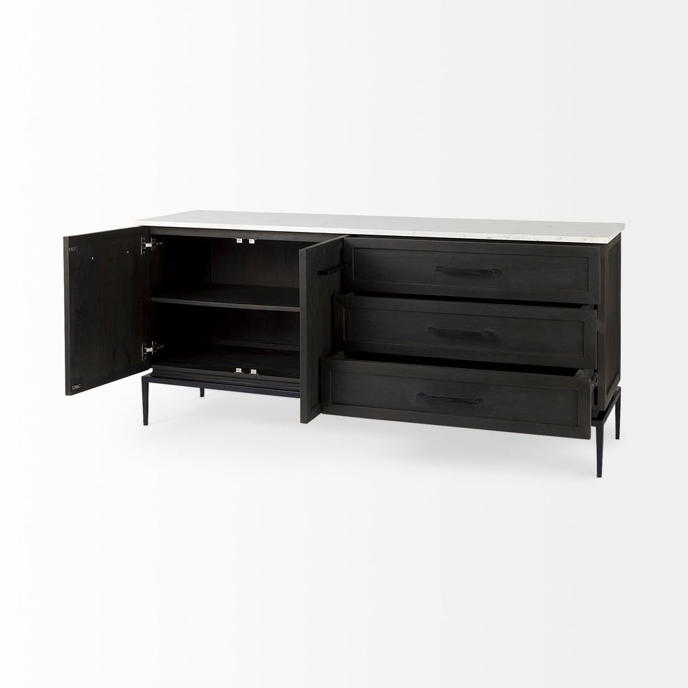 Adeline White Marble | Dark Brown Wood Sideboard