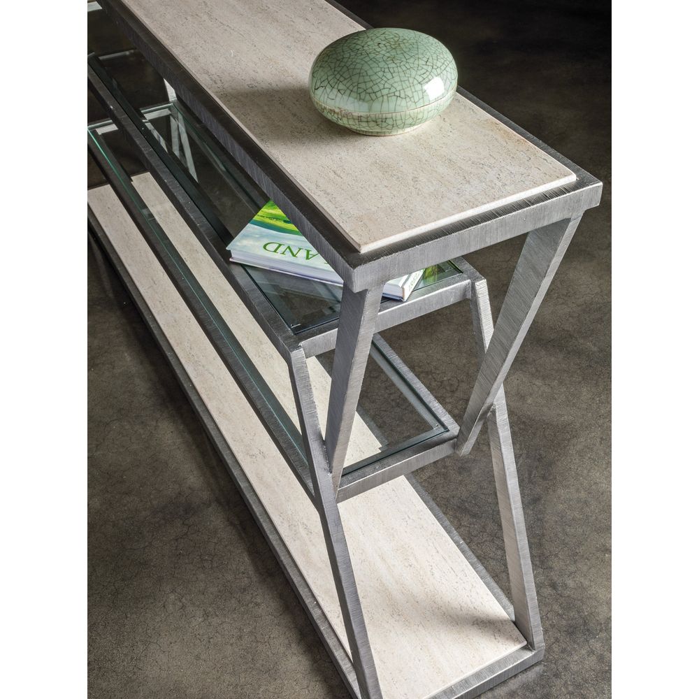 Adamo Silver Gray Console - Silver Leaf