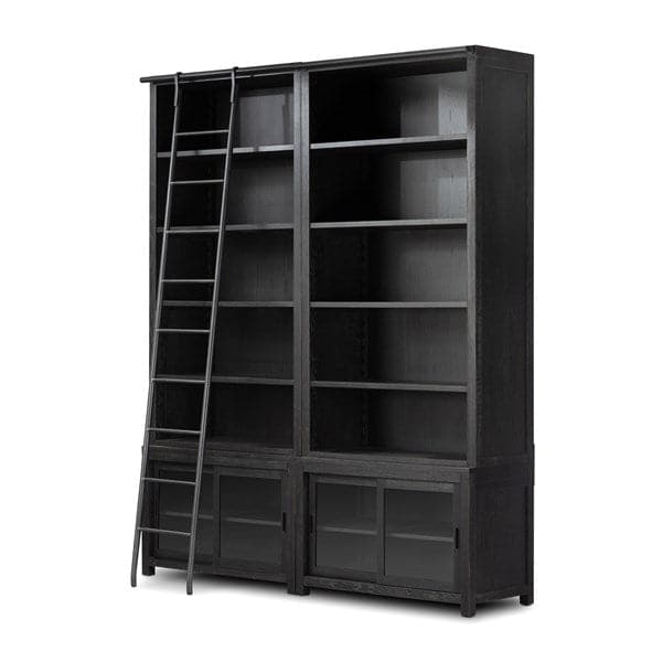 Aerith Double Bookcase W/ Ladder - Worn Blk