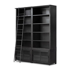 Aerith Double Bookcase W/ Ladder - Worn Blk