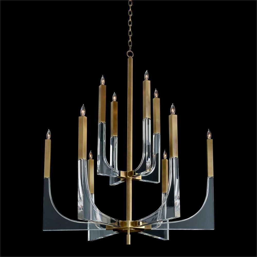 Acrylic And Brass Ten-Light Chandelier - Clear