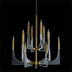 Acrylic And Brass Ten-Light Chandelier - Clear