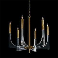 Acrylic And Brass Six-Light Chandelier - Clear