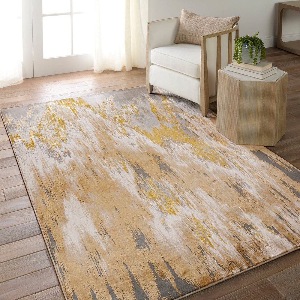 Achilles Abstract Gold/ Gray Runner Rug (2'2"X8')