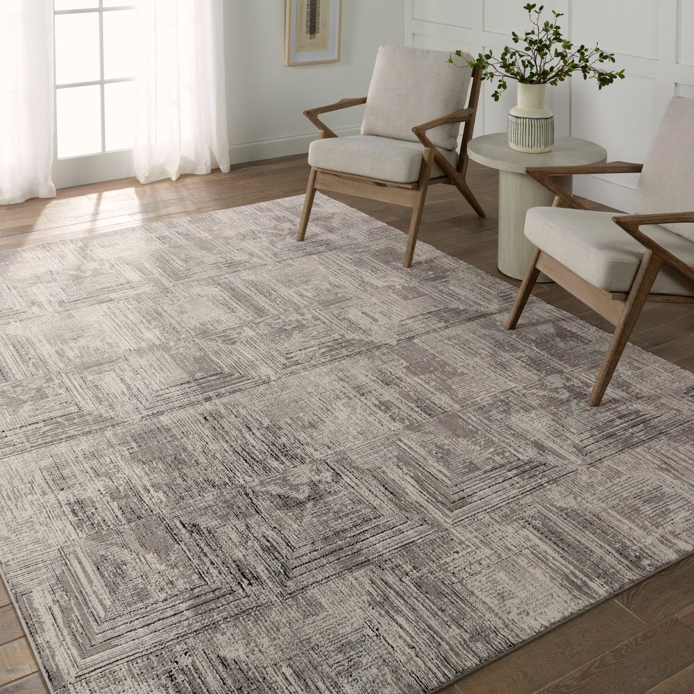 Aether Geometric Gray/ Cream Runner Rug (2'8"X8')