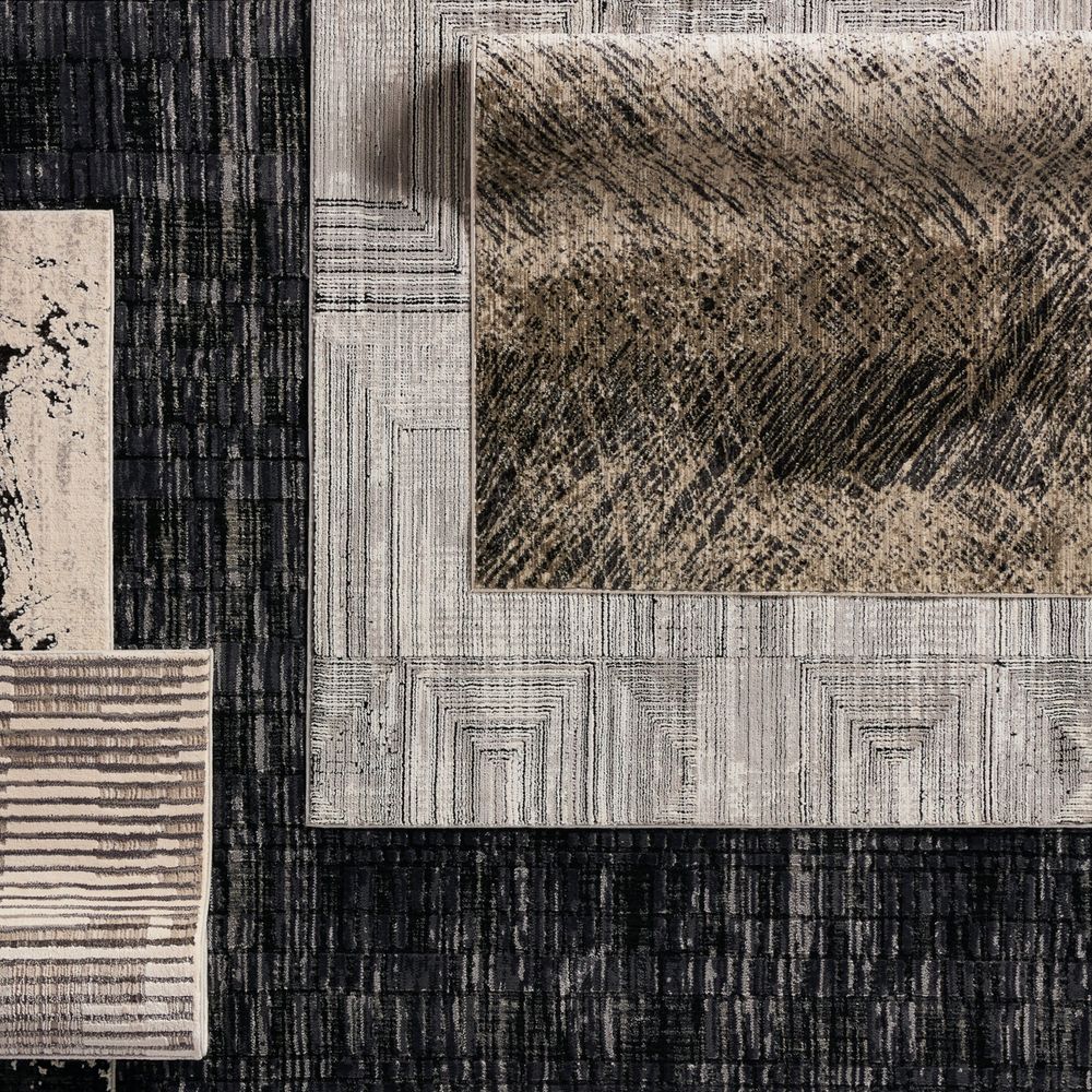 Aether Geometric Gray/ Cream Runner Rug (2'8"X8')