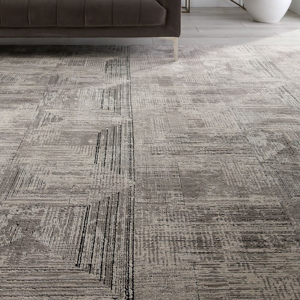 Aether Geometric Gray/ Cream Runner Rug (2'8"X8')