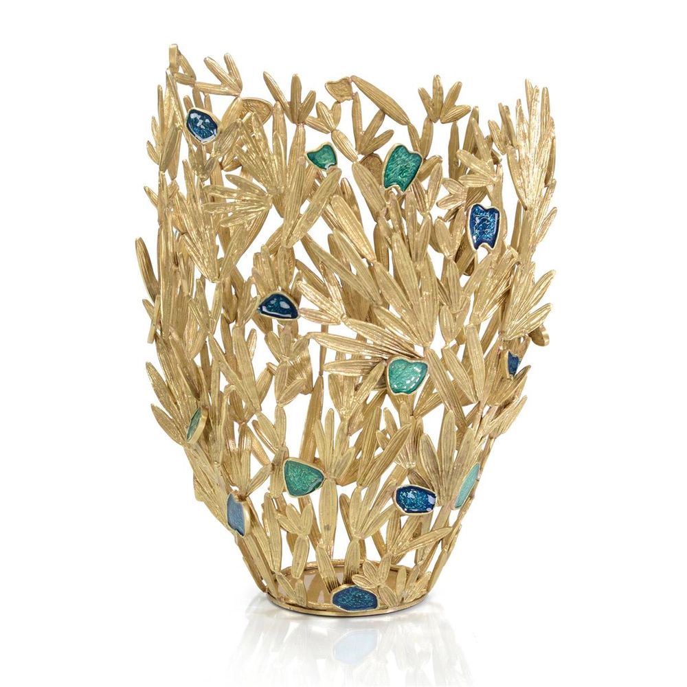 Adorned Leaf Vase - Brass,Yellow