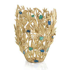 Adorned Leaf Vase - Brass,Yellow