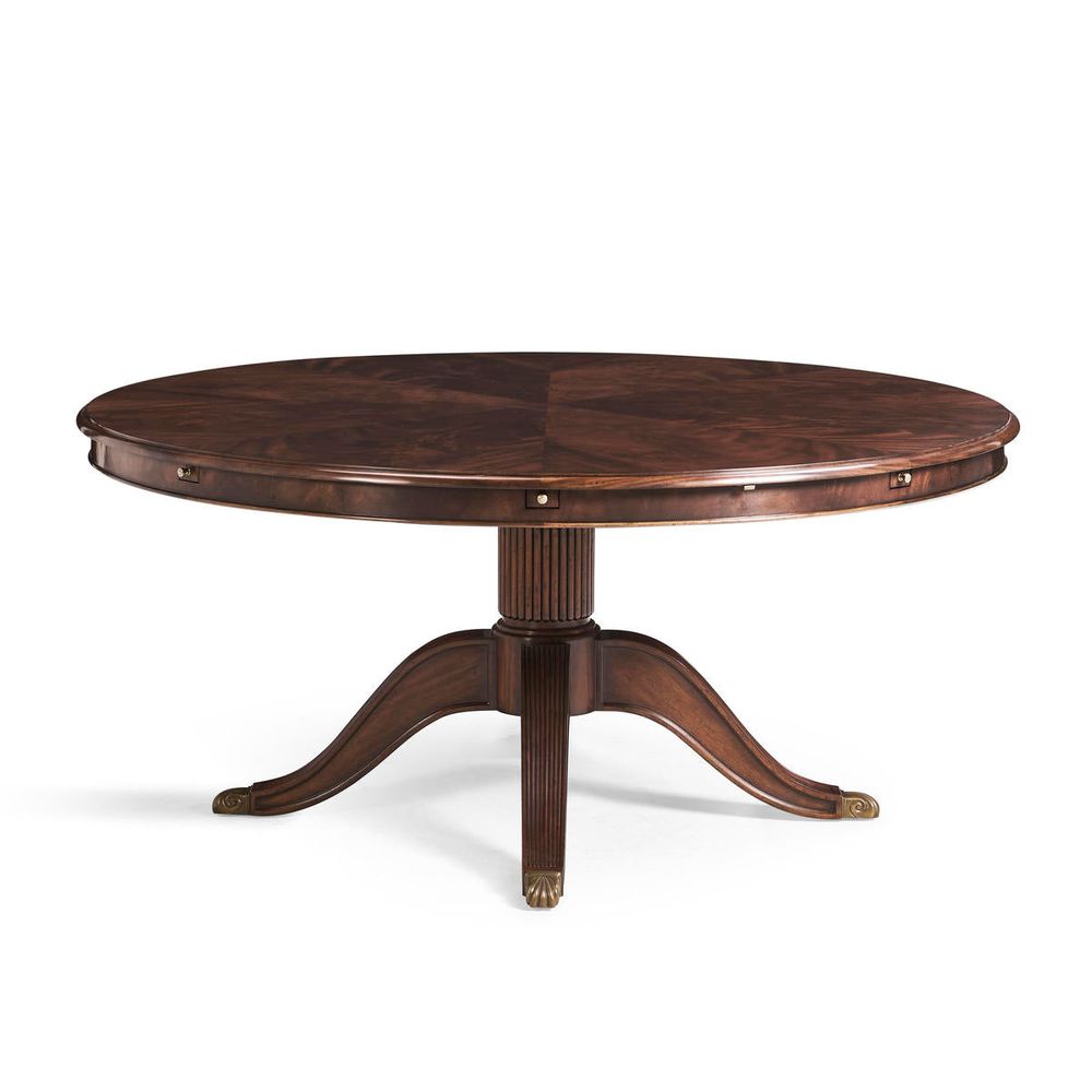 66" Mahogany Extending Circular Dining Table with Storage Cabinet for Leaves