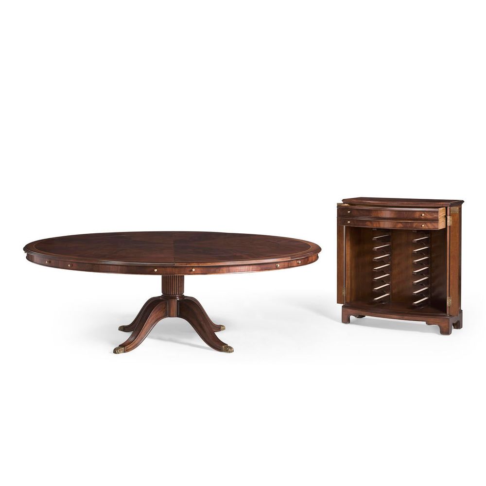 66" Mahogany Extending Circular Dining Table with Storage Cabinet for Leaves