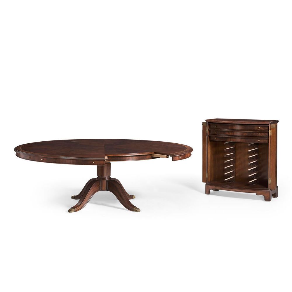 66" Mahogany Extending Circular Dining Table with Storage Cabinet for Leaves