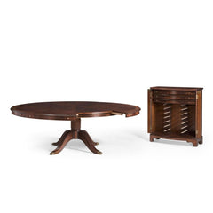 66" Mahogany Extending Circular Dining Table with Storage Cabinet for Leaves