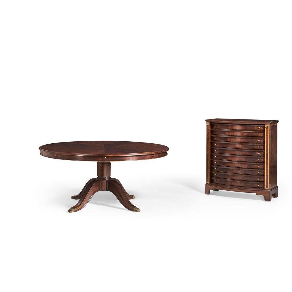 66" Mahogany Extending Circular Dining Table with Storage Cabinet for Leaves