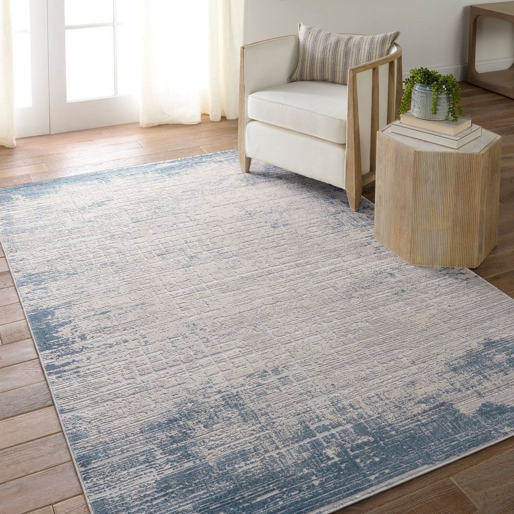 Acacia Abstract Cream/ Blue Runner Rug (2'6"X10')