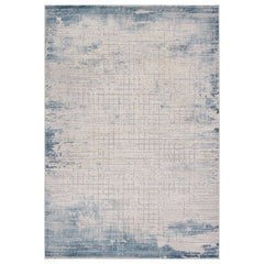 Acacia Abstract Cream/ Blue Runner Rug (2'6"X10')